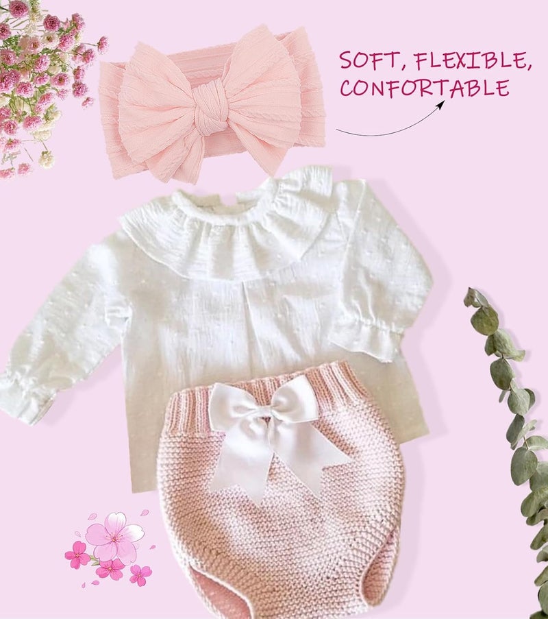 LemonSpace Store Handmade Baby Girls Headbands Soft Stretchy Nylon Hair Bands Hair Accessories Bows for Newborn Baby Girls Infant Toddlers Kids (Pink) - Image 4